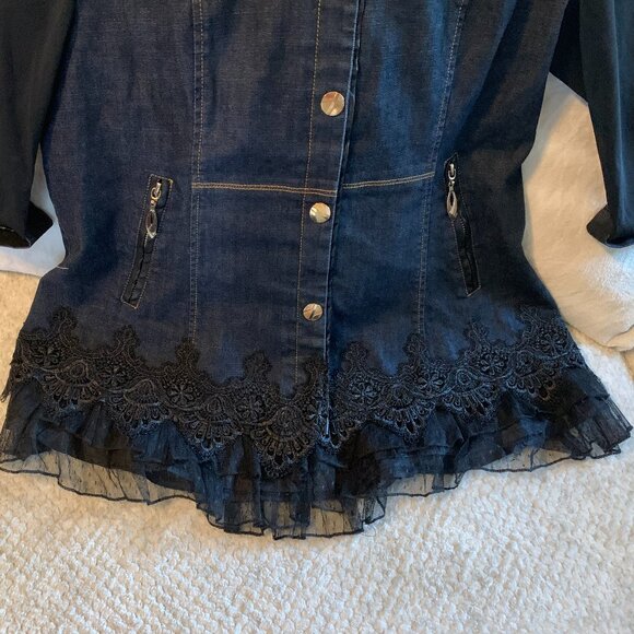 Jean Jacket with Lace Size Large - Picture 3 of 6
